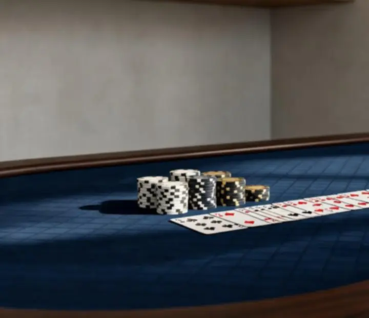 Detail profesionálního pokerového stolu připraveného na společenský večer